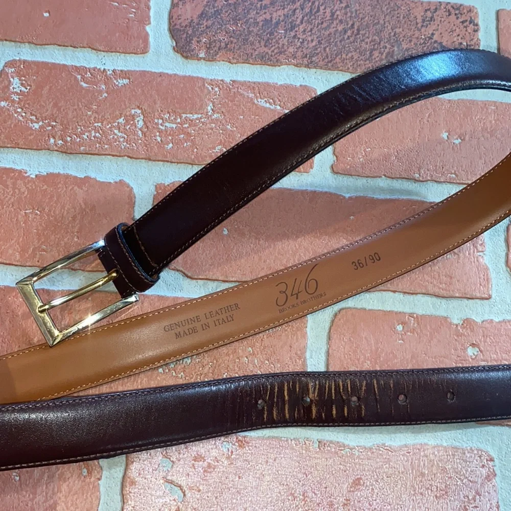 Mens Brooks brothers brown leather belt